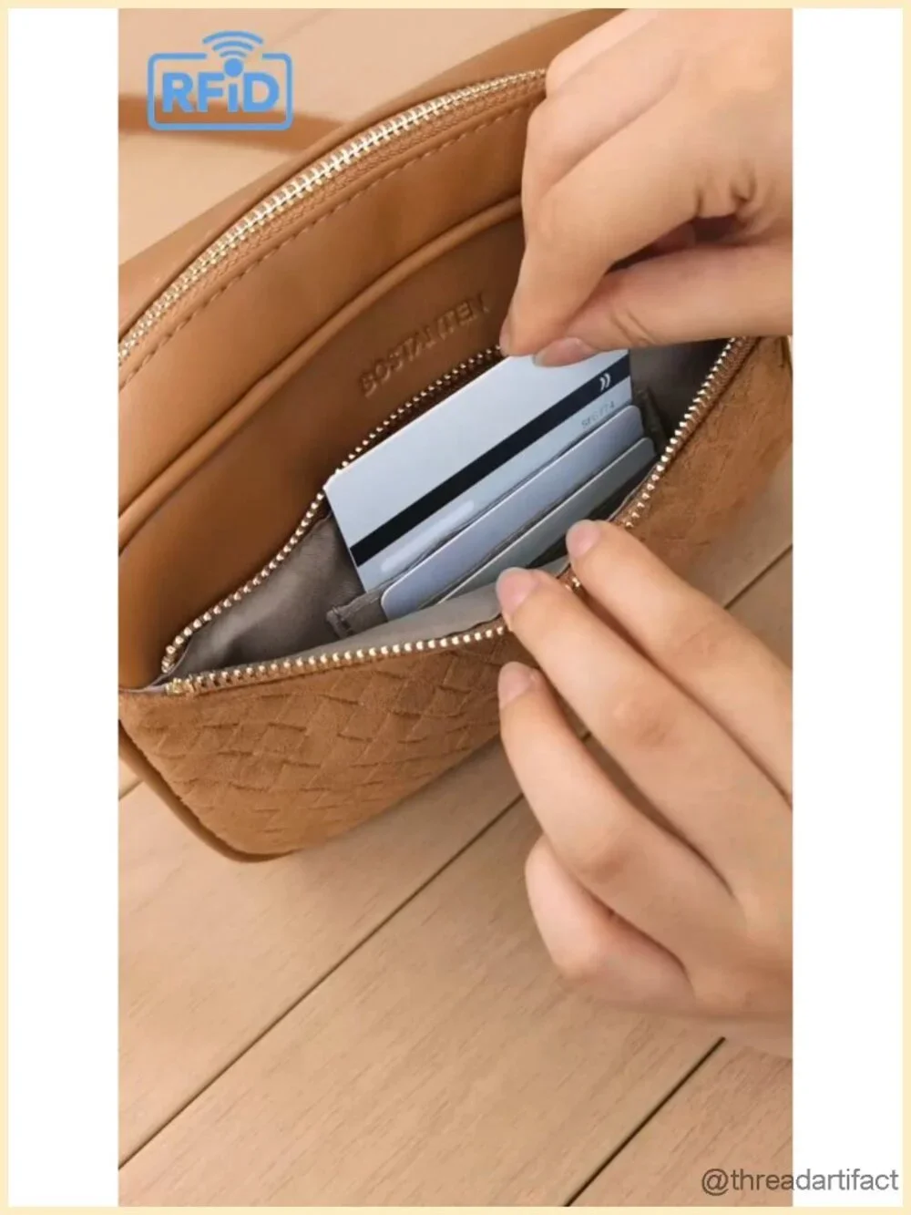 Small RFID Crossbody Bag Suede Vegan Leather Detachable Strap